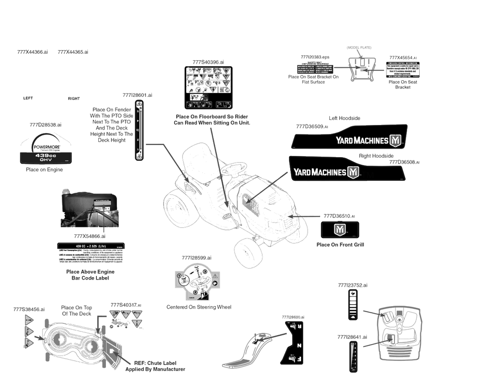 Label Map Diagram and Parts List for 13BB77SS345 2023 Yard Machines Lawn Tractor